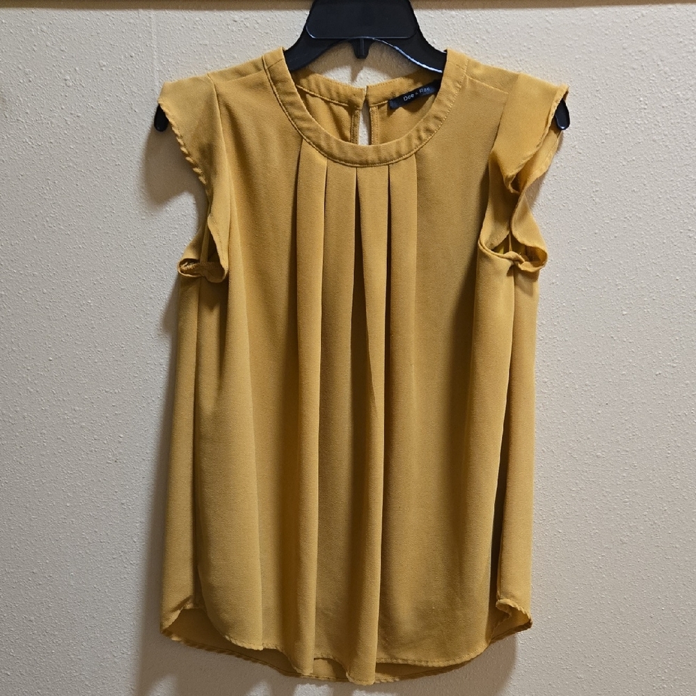 Doe & Rae Mustard Pleated Ruffle Cap-Sleeve Camisole